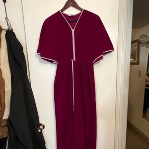 Vintage Vanity Fair Robe Fuchsia Color  Belt Pink Piping Trim Velour 1970 Size S